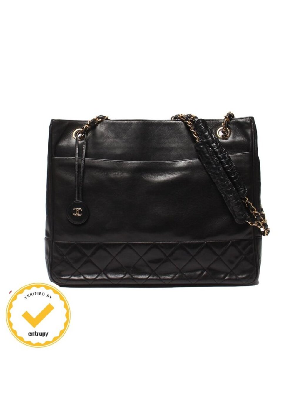 Chanel Chain Shoulder Bag Tote Gold Lambskin Quilted